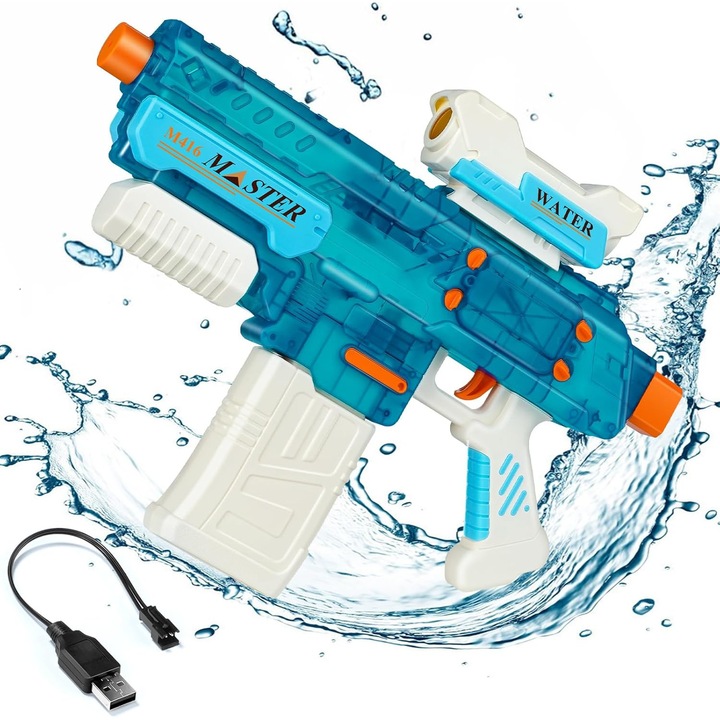Pistol de apa electric, 8-10m, capacitate 500ml, 43x6x31cm, cu incarcare USB