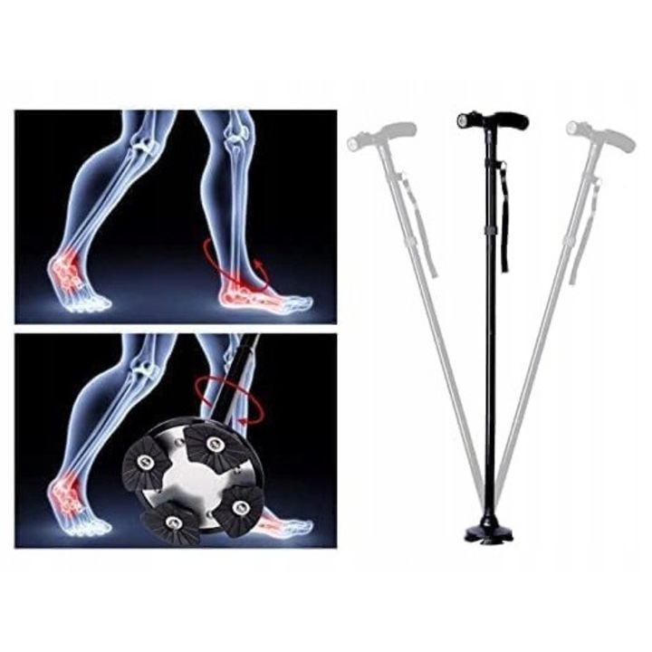 Baston de mers cu lanterna LED pliabil pentru seniori, 30x5cm