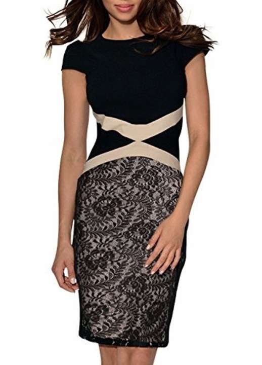 Rochie creion eleganta, subtire, negru/bej, S INTL