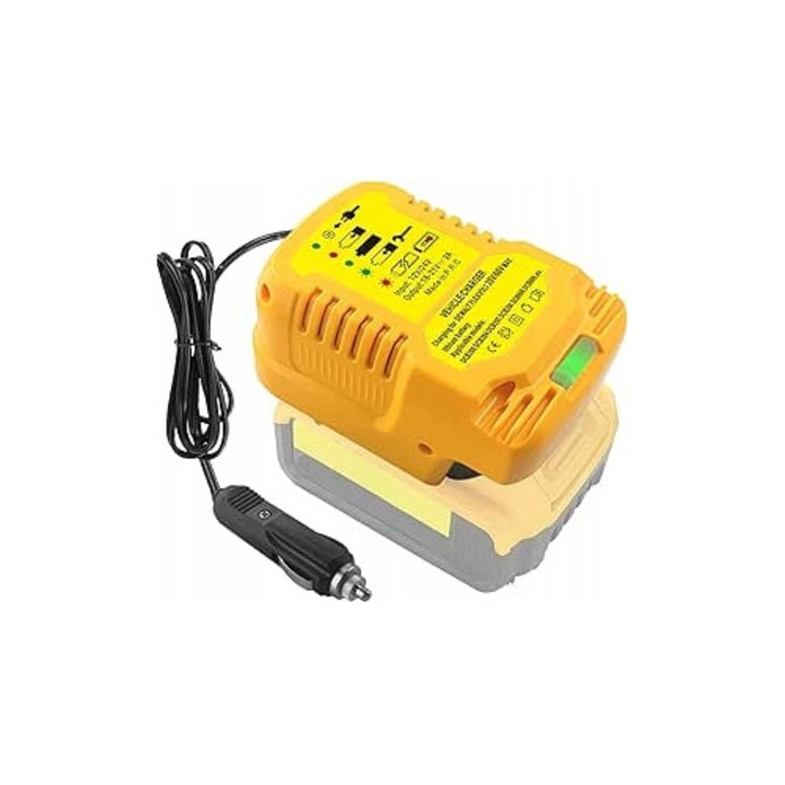 Incarcator auto pentru acumulatori 20V, 60V, DCB200, DCB204, dimensiuni mici, portabil, galben