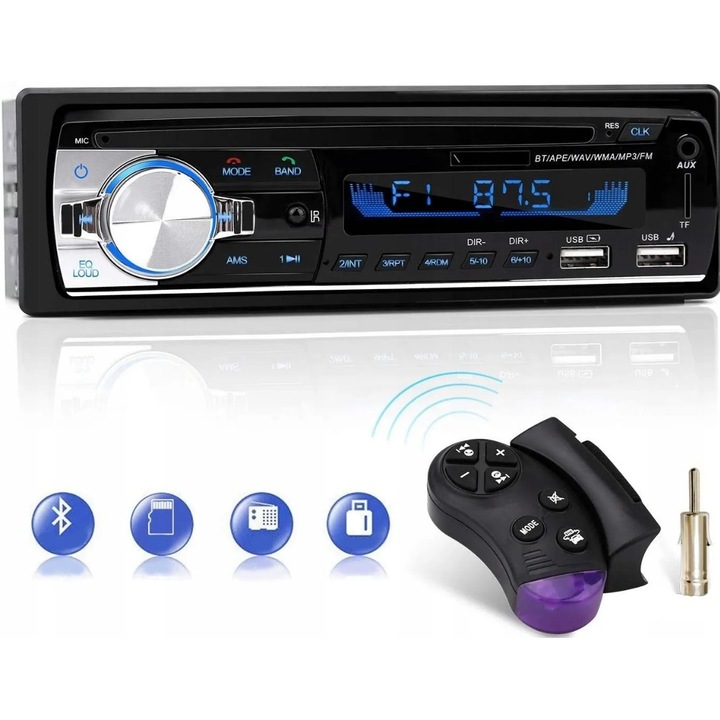 Radio auto Bluetooth MP3 FM N-1901, USB, 1-DIN, cu telecomanda, 12V