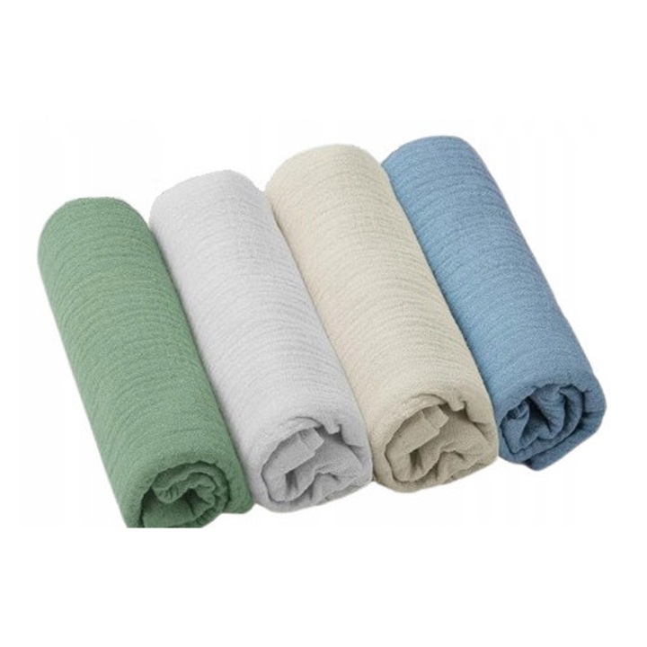 Set 4 bavete pentru bebelusi, 50x25 cm, bumbac muslin, supermoale, respirabile, multicolor