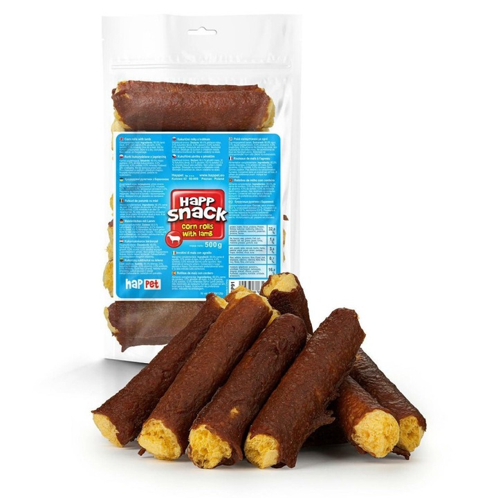 Biscuiti pentru caini, Happet, cu miel, 500 g, culoare brun-aurie