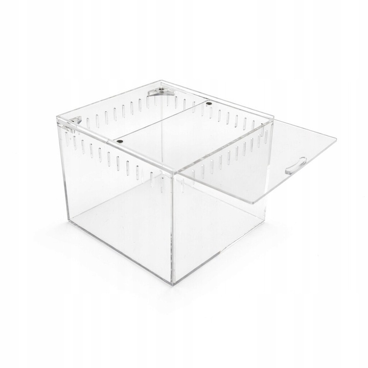 Terrarium acrilic 13x11x12cm, ideal pentru insecte si reptile, cu sistem de inchidere magnetic, cu ventilatie