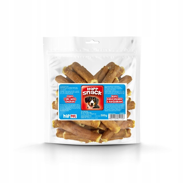 Biscuiti pentru caini, Happet, Rulouri cu pui, 500g, fara conservanti, 10cm