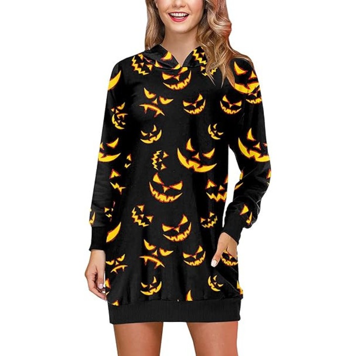 Costum de Halloween pentru femei, cu gluga si buzunare, XL, multicolor, 112x88cm
