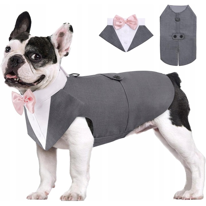 Costum smoking pentru caine, 2 piese, gri, L, pentru evenimente oficiale