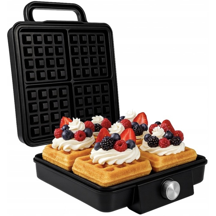 Gofroniera 2200W, 4 gofri simultan, neagra, set complet