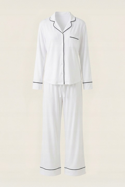Pijamale dama, Spod Igly i Nitki, costum lung, alb, 2 piese