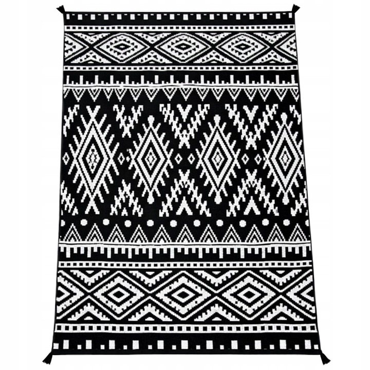 Kültéri szőnyeg 160x230 cm, fekete-fehér, polipropilén, tárolótáskával