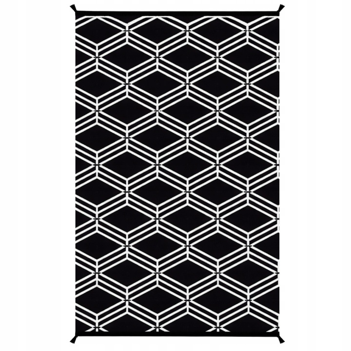 Kültéri szőnyeg 120x180 cm, fekete-fehér, polipropilén, tárolótáskával