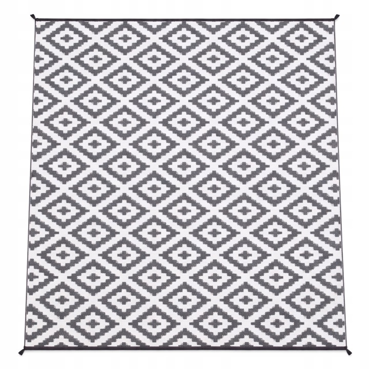 Kültéri szőnyeg 240x300 cm, szürke-fehér, polipropilén, vízálló, tárolótáskával