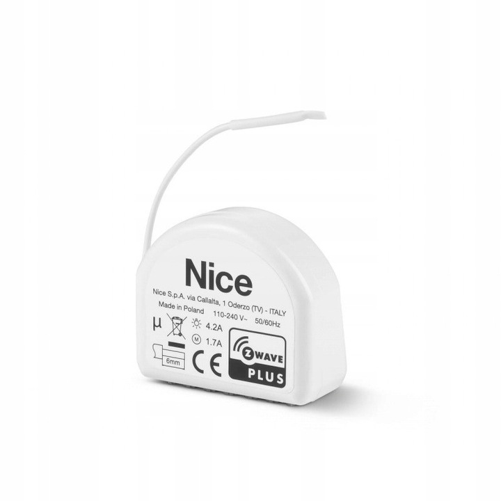 Двоен модул за контрол на интензитета на светлината, Nice, 2 канала, 70W на канал, Z-Wave, 45x37x20mm, бял