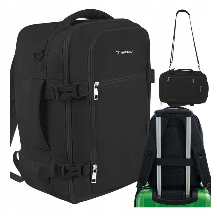 Trizand hátizsák 40x25x20cm, 20L, fekete, 2in1 hátizsák/táska, kézipoggyász