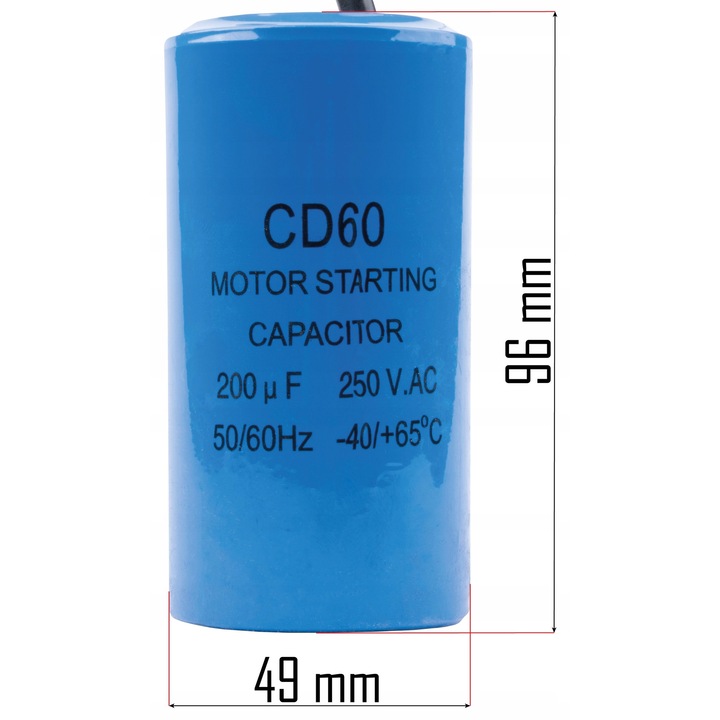 Кондензатор за компресор Powermat PM-KO-50T-V2, 200uF, 250V, комплект 2 броя, 96x49mm, син