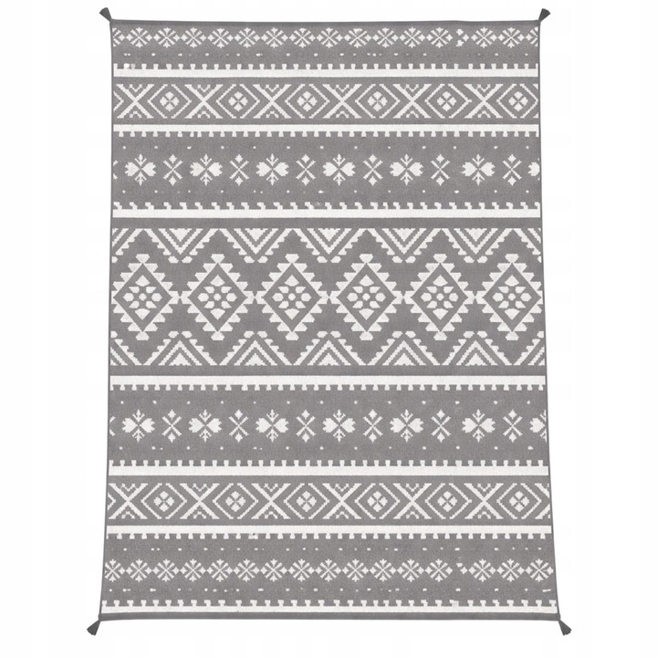 Kültéri szőnyeg 160x230 cm, szürke-fehér, polipropilén, tárolótáskával