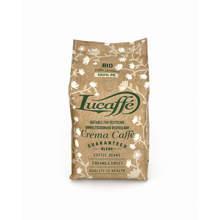 Cafea boabe Arabica Lucaffe Crema Caffe Bio 500g, gust armonios, nota fructata
