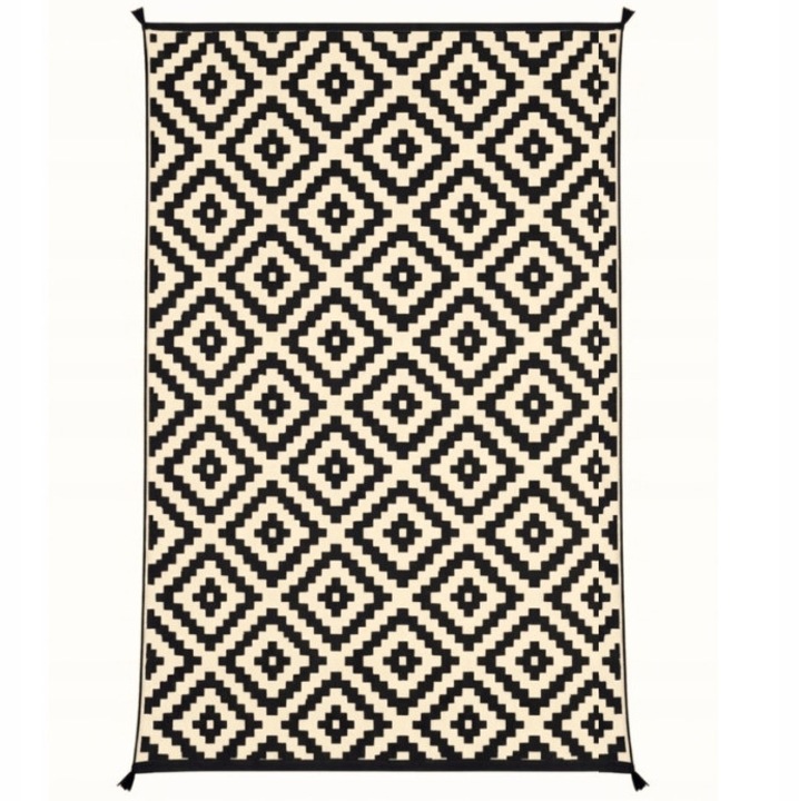 Kültéri szőnyeg 120x180 cm, fekete-krém, polipropilén, tárolótáskával