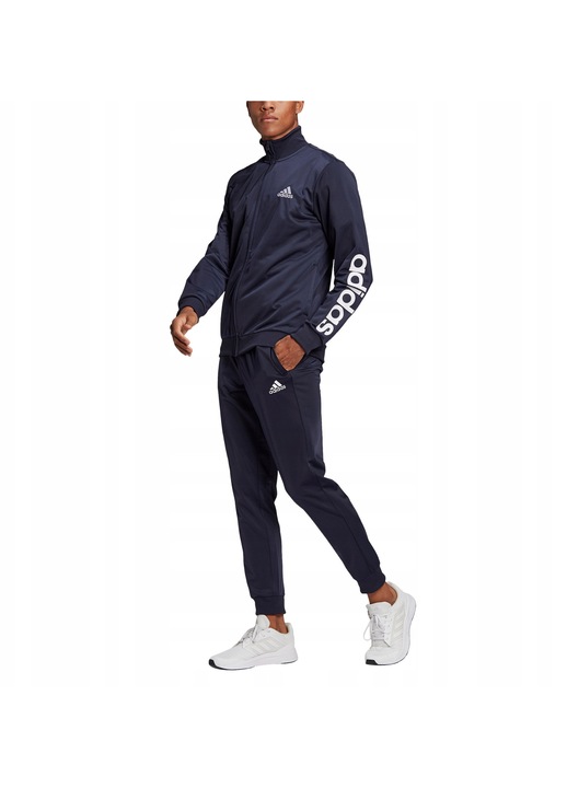 Мъжки анцуг adidas, суичър с цип, панталон с ластик, тъмносин, полиестер, S INTL