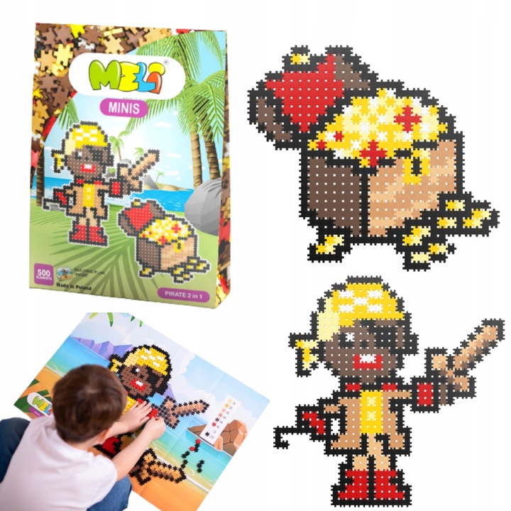 Set de constructie Meli Minis 2w1 Pirat, 500 elemente, 1,5x1,5cm, multicolor