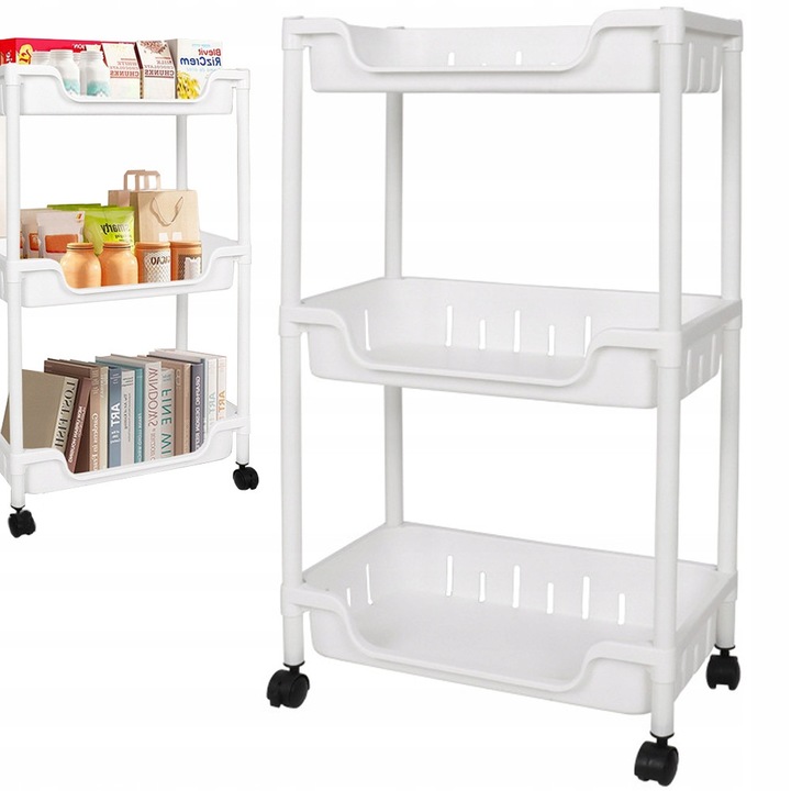 Raft mobil cu 3 niveluri, VERK GROUP, alb, 68x40x22cm, 2 haciuki