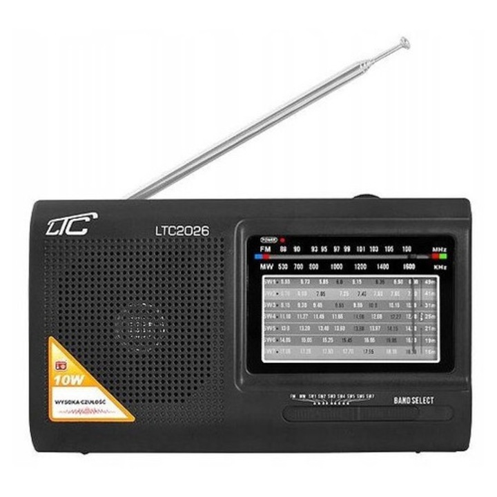 Radio portabil LTC-2026, negru, alimentare AC/DC, acumulator litiu-ion 1000 mA, dimensiuni 210x124x57mm