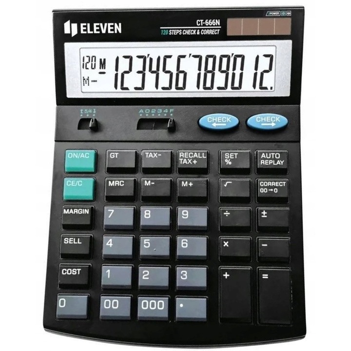 Калкулатор за бюро Eleven 12 цифри, основни функции, устойчива пластмаса, големи размери