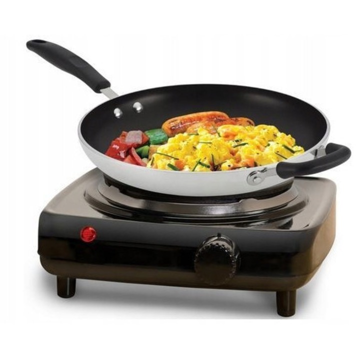 Plita electrica Esperanza, 1000W, 5 niveluri de temperatura, neagra, 21x21x6cm