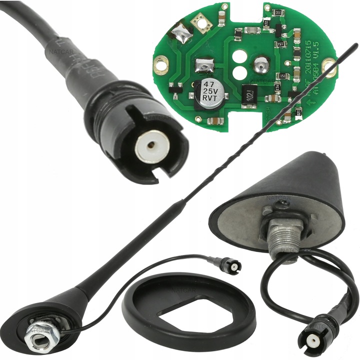 Antena auto Begli Raku II cu amplificator, 40cm, 5mm, pentru Audi, Seat, Skoda, VW