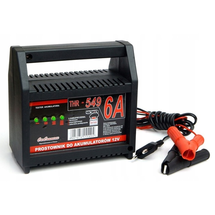 Redresor auto 6A cu tester, 12V, 30-90Ah, 80x145x150mm