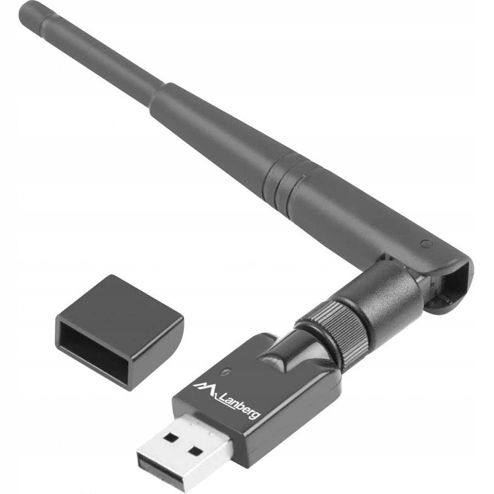 Adaptor wireless USB Lanberg N150, antena externa, 150 Mb/s, 1x3 dBi