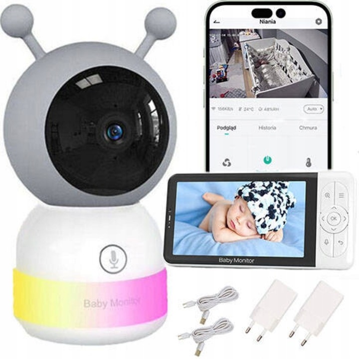 Bébiőr elektronikus Sone kamerával Full HD, LCD monitor 5", WiFi, 4x zoom
