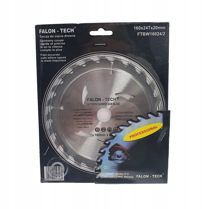 Falon-Tech tárcsa 160mm x 20mm x 24T, fafűrészeléshez, vastagság 1.8mm, maximális sebesség 10000 ford/perc