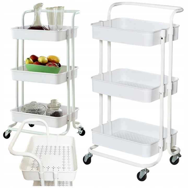 Raft mobil cu 3 niveluri, VERK GROUP, alb, 86x41.5x37cm