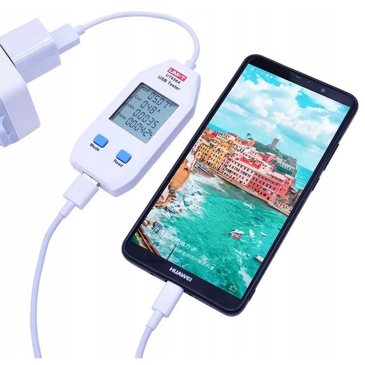Tester USB Uni-T, monitorizare tensiune, curent, energie, 4~24V, 0.05~3A, 93x45x13mm