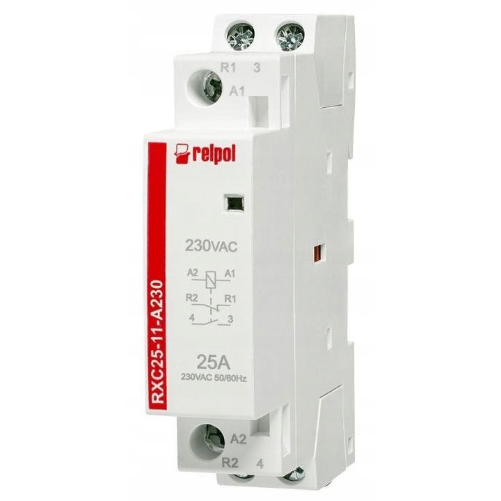 Relpol RXC25-11-A230 telepítési kontaktor 1NO+1NC 250V AC, 25A, IP20