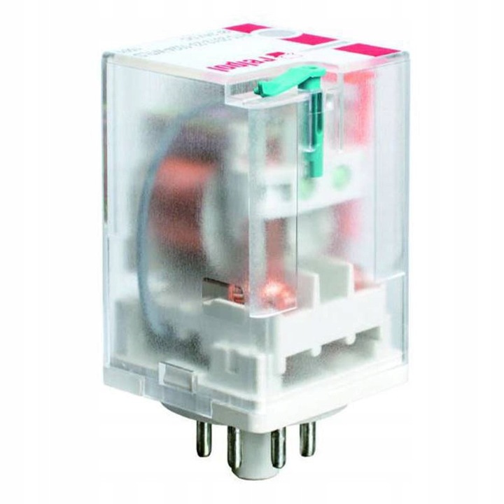 Relpol R15-2012-23-1024-WT elektromágneses relé 2P 10A 24VDC, méretek 35x35x54.4mm, IP40, PZ11 foglalattal együtt