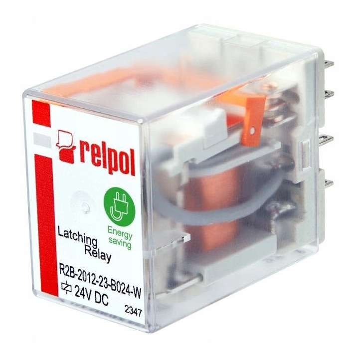 Bistabil relé egy tekercssel, Relpol, R2B-2012-23-B024-W, 2P, 24VDC