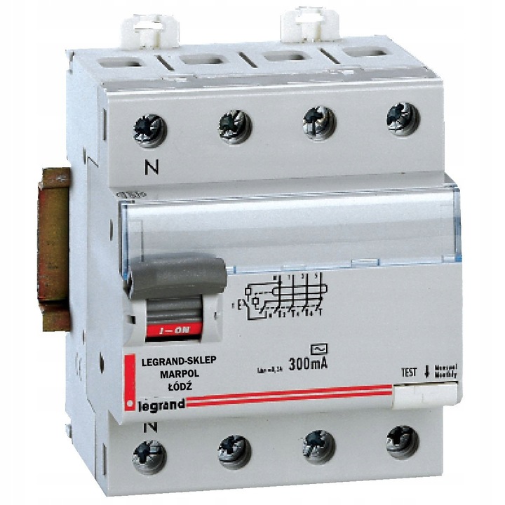 Dispozitiv de protectie diferentiala Legrand P304, 40A, 30mA, 4P, 400V, tip AC, 17,5mm
