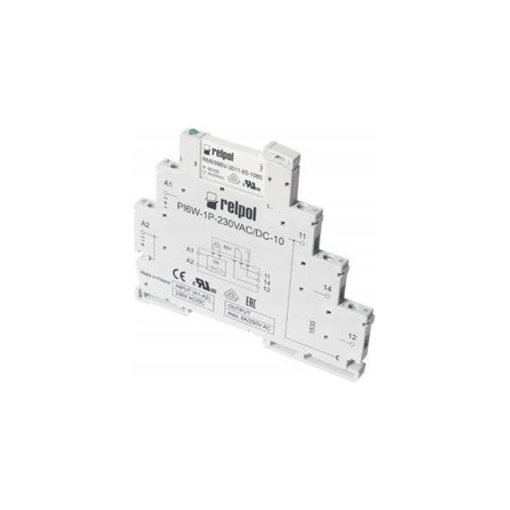 Relpol PIR6W-1P-230VAC/DC keskeny profilú interfész relé, 1P, 6A, 6,2mm, 230V