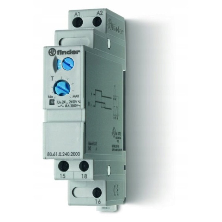 Finder 80.61.0.240.2000 időzítő relé 8A 24-240V AC/DC 0,1-20s