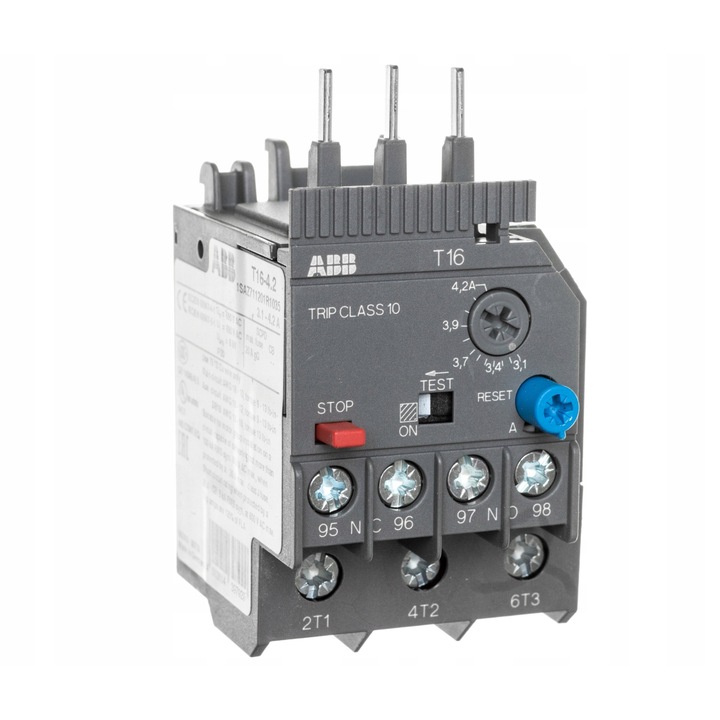 ABB T16-4.2 termikus relé 3,1-4,2A, 1 nyitott segédérintkező, 1 zárt segédérintkező