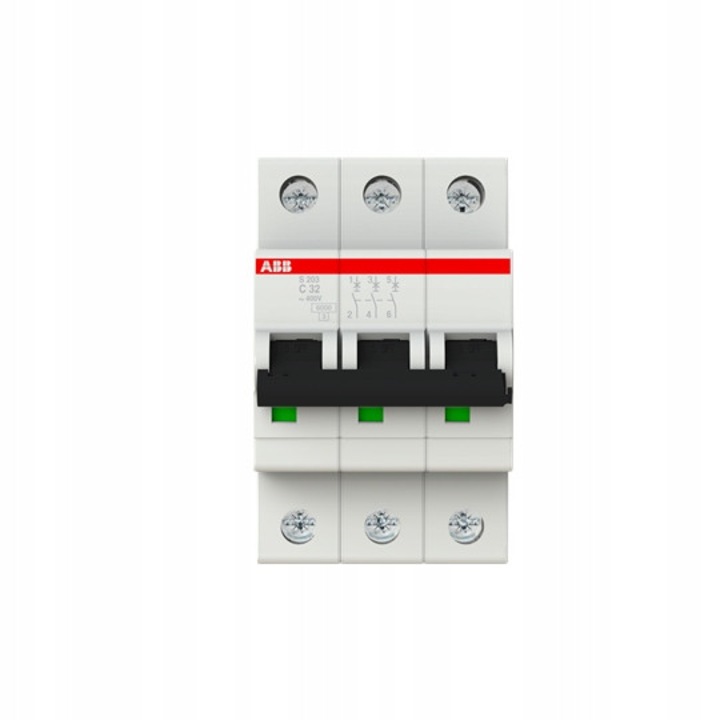 Elektromos biztonság, ABB, S203-C32, 3P, 32A, 6kA, 52.5x88x69mm