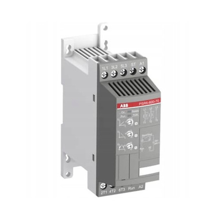Softstart ABB PSR6-600-70, 3kW, 6.8A, 100-240V AC, DIN sínre szerelhető
