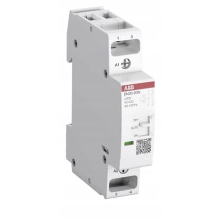 ABB EN20-20N-06 szerelési kontaktor 20A 2NO 230V AC/DC, terhelésvédelem, elektromos panelekbe szerelhető
