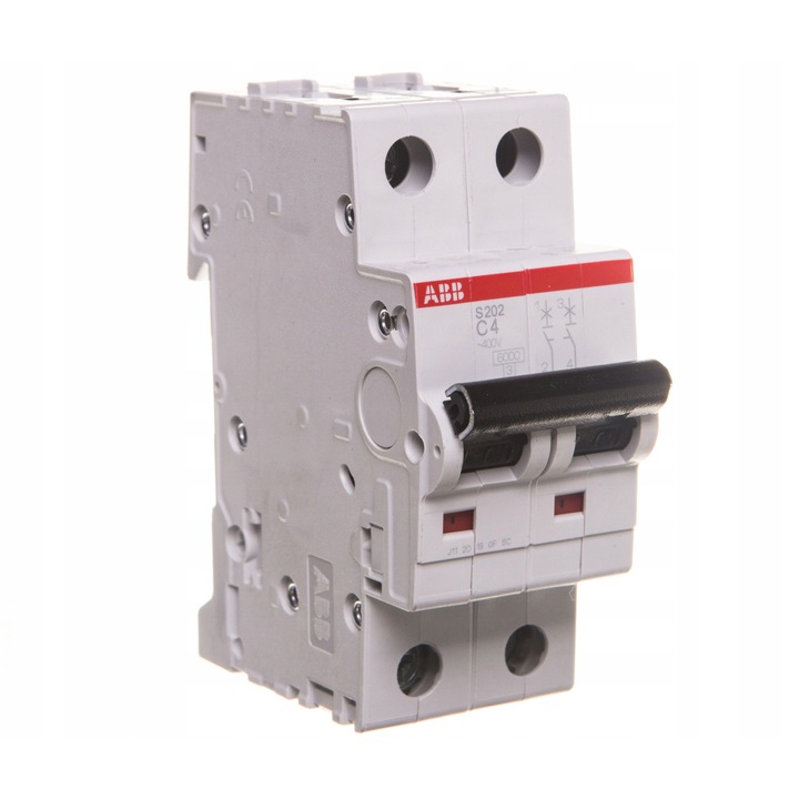 ABB S202-C4 2P 4A 6kA AC elektromos biztonsági kapcsoló, 2 modul, IP20