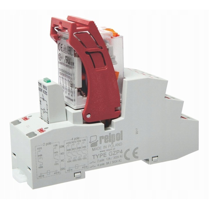Push-in interfész relé 4P, 6A, 230VAC, Relpol, méretek 31x97x75,8mm
