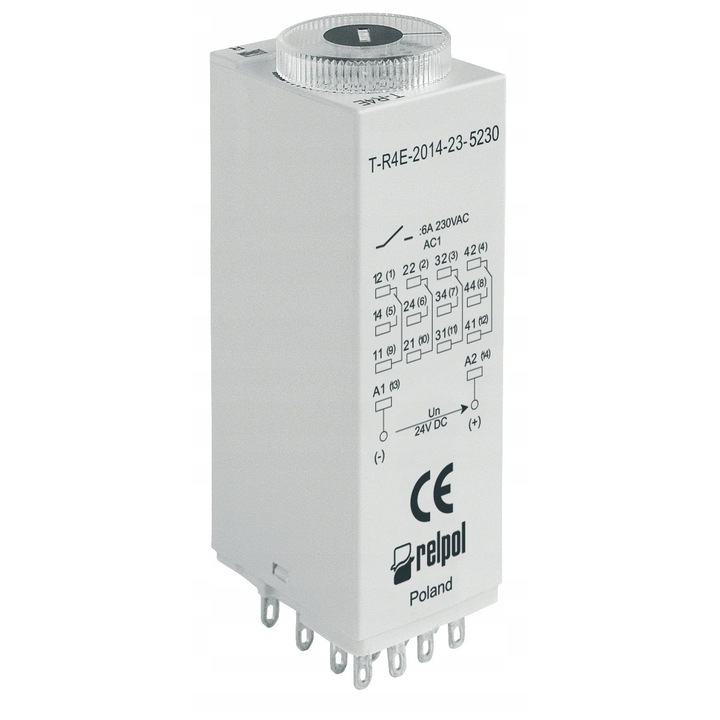 Időzített relé Relpol T-R4E-2014-23-5024 4P 6A 24V AC 27,5x21,2x62,5mm