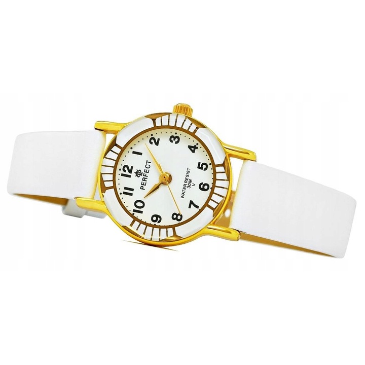 Tökéletes gyermekóra, L248-6, kvarc szerkezettel, acél tokkal, arany színű, bőr szíjjal, méretei 23x16x8,6mm
