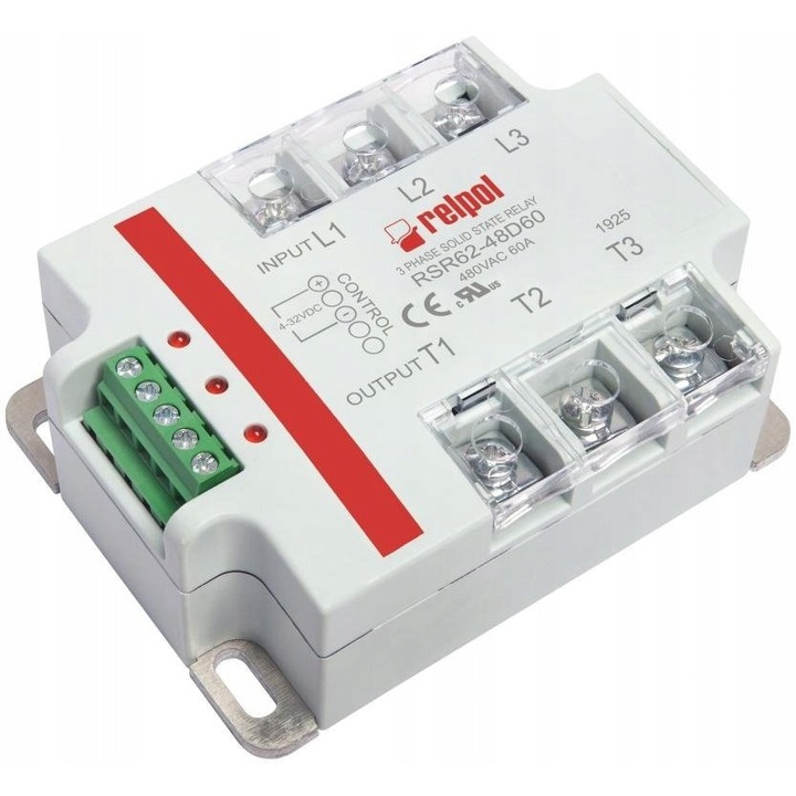 Relpol RSR62-48D60 vezérlőmodul, 4-32VDC, 60A, 480VAC, 3 fázis